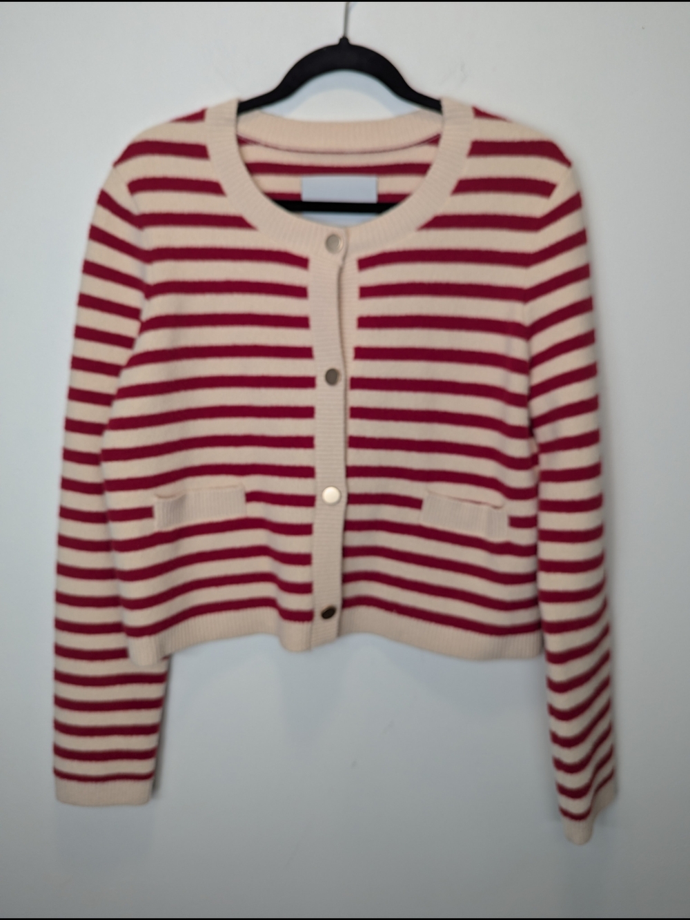 NVLT Cream Red Striped Gold Button-Front Cardigan Medium Classic Preppy Timeless